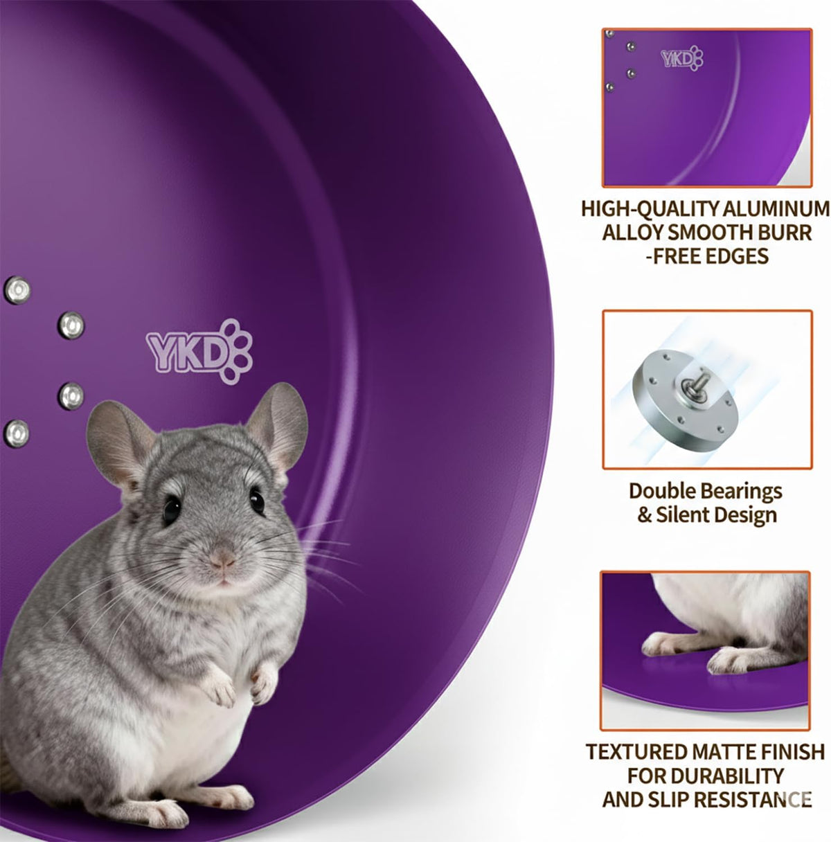 15" Aluminum Alloy Silent Chinchilla Exercise Wheel – Essentials for Small Pets - Purple - image 3