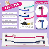 RYERCAT Set of Dual Sided Cat Toothbrushes - Kitten Toothbrush with Micro Head to fit into Kittens Mouth - Cat Dental Care Supplies Pet Toothbrush for Cats (Flamingo Pink and Space Blue)