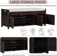 Shoe Storage Bench with 3 Shutter-Shaped Doors, Pine Wood Shoe Bench with Removable Cushion and Hidden Storage Space for Living Room, Entryway 43.5" L x 16" W x 18" H Espresso