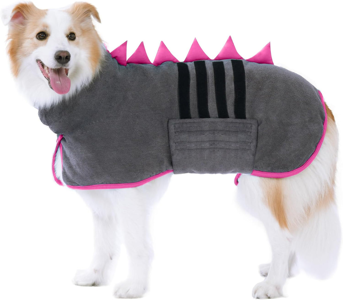 Super Absorbent Dog Bathrobe - Grey, Pink edging / Small