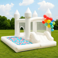 NBSPORT white bounce house with slide, ball pit and mesh walls - view 2