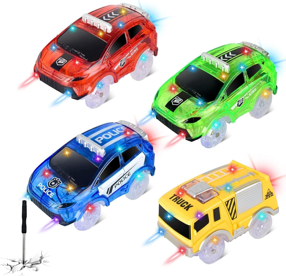 Track Cars Only Replacement Light Up Toy Cars with 5 Flashing LED - Green