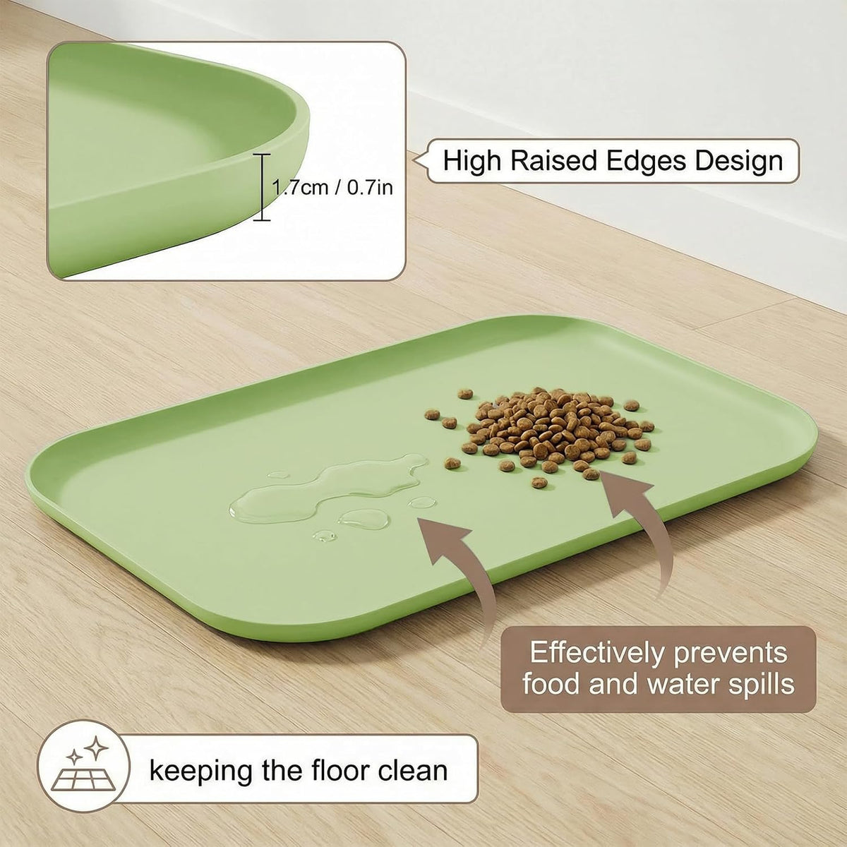 Non-Slip Silicone Dog Food Mat for Food and Water - 45 x 30 cm / Light Green - image 3
