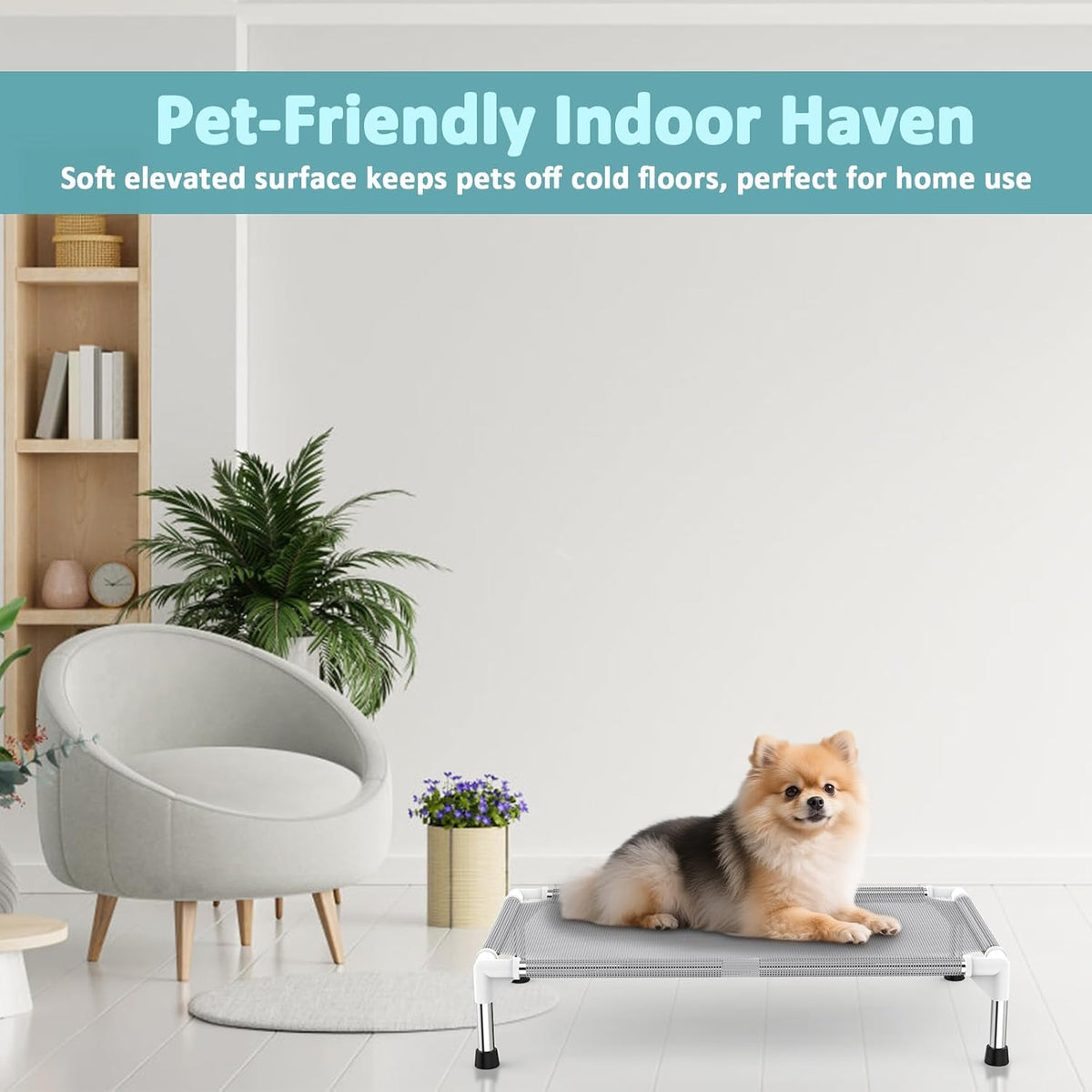 Elevated Dog Bed with Teslin Cooling Fabric, Lightweight Dog Cot - (M-)-Gray - image 4