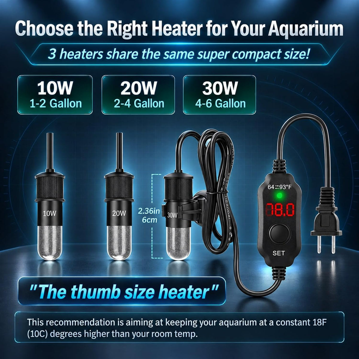 AquaMiracle 5V/2A USB 10W Super Mini Aquarium Heater for Tanks up - ≤ 6 Gal Tanks - image 3