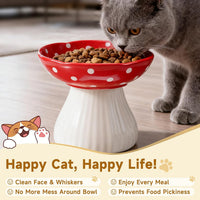 Mushroom Cat Bowl, Whisker Fatigue Cat Bowl, Cute Cat Bowls - Red+Black - image 3
