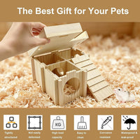 Wooden Hamster Hideout House Castle with Platform, Bowl & Ladder – Essentials for Small Pets - 3 Room + Bowl – 2.24" Entrance - image 3