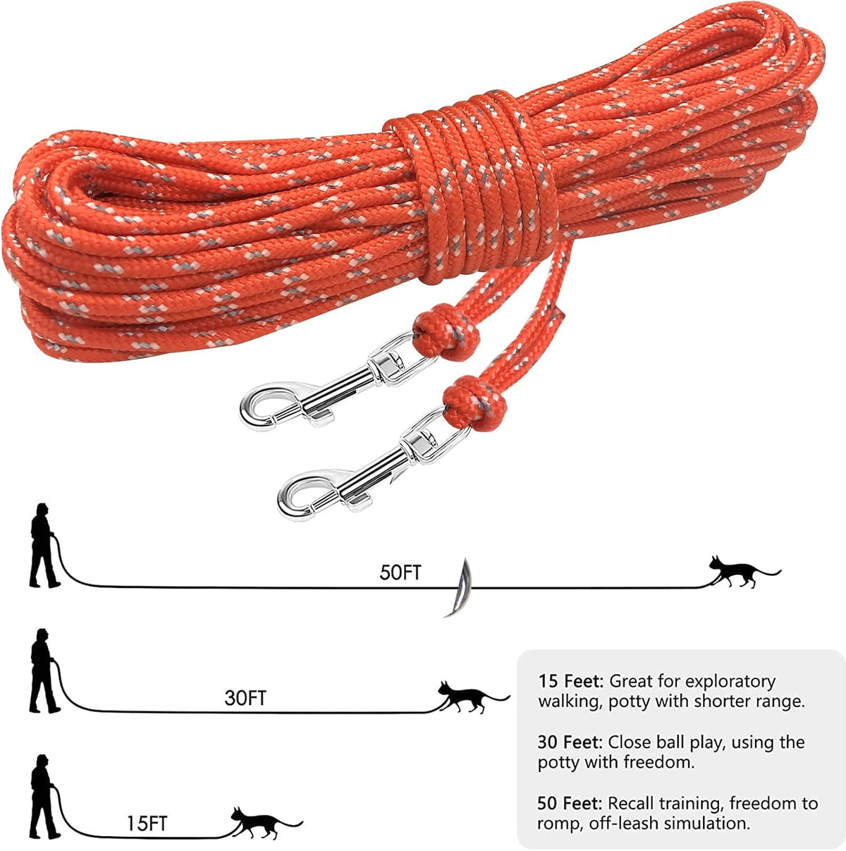 Reflective Cat Long Leash 15 FT - 50 FT / Orange - image 3