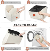 Dog Car Seat for Small/Medium Dogs, Dog Booster Car Seats with Thick Cushion for Dogs Under 35lbs, Detachable Washable Pet Carseat with Storage Pockets, 2 Safety Belts(Beige)