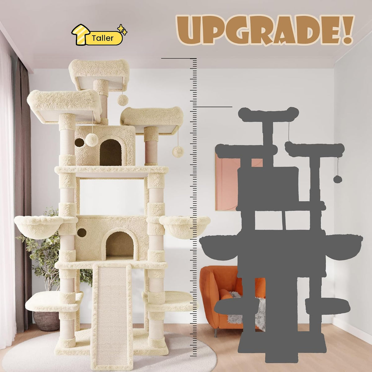 SHA CERLIN 68 Inches Multi-Level Large Cat Tree for Large Kitties/Big - 81in / Beige - image 3