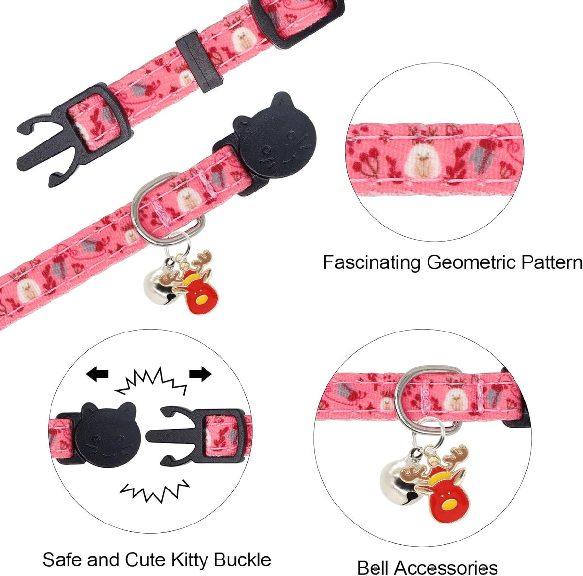 Halloween Cat Collar, Cotton 2 Pack Cat Collar with Bells - Reindeer / 7-11'' - image 4