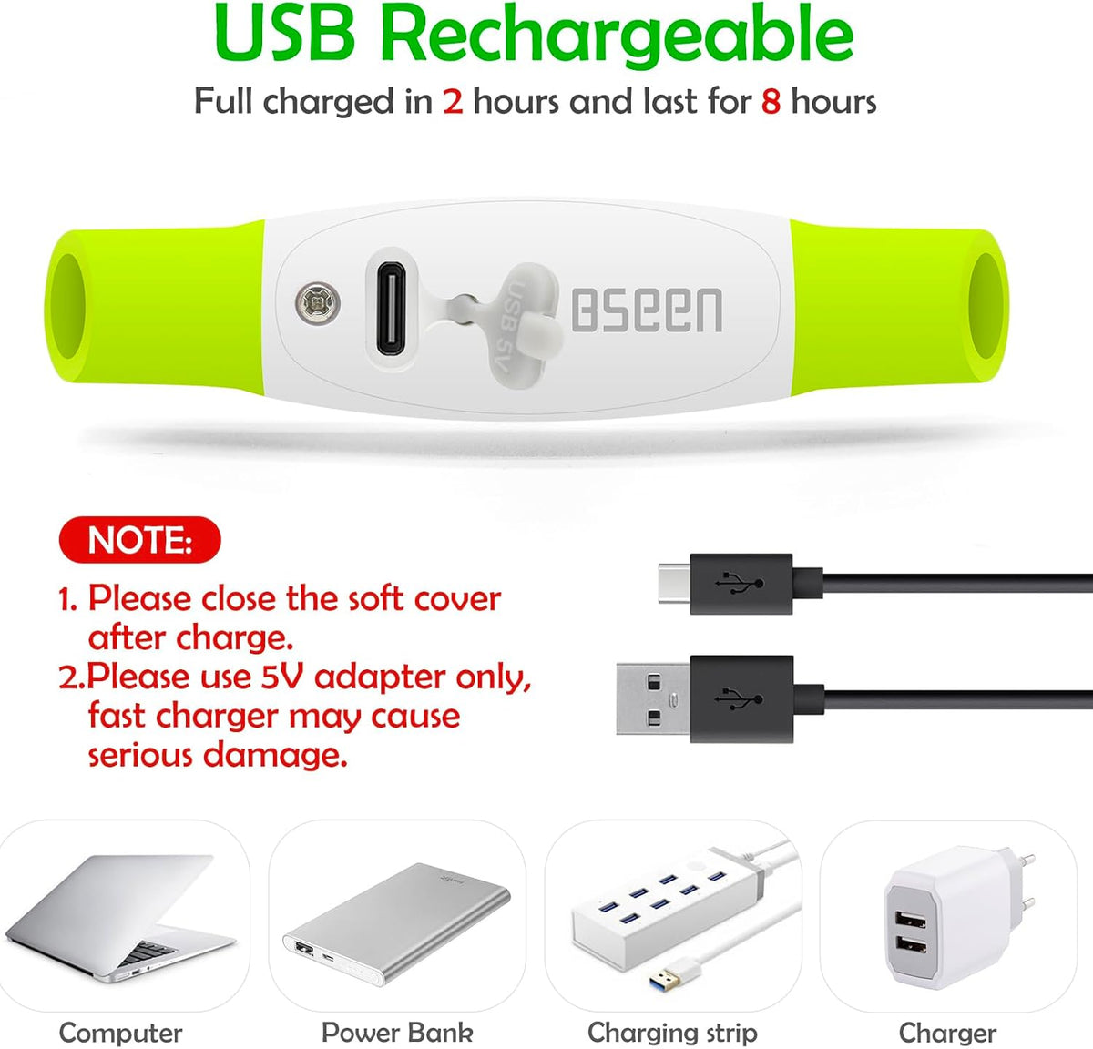 Led Dog Collar, BSEEN USB Rechargeable Flash Light up Dog Collar – Essentials for Dogs - Green - image 4