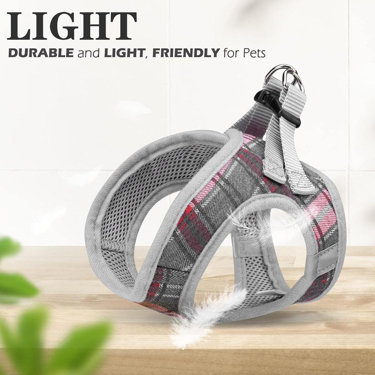 EXPAWLORER Plaid Small Dog Harness and Leash Set with AirTag Holder - Grey / XX-Small - image 4