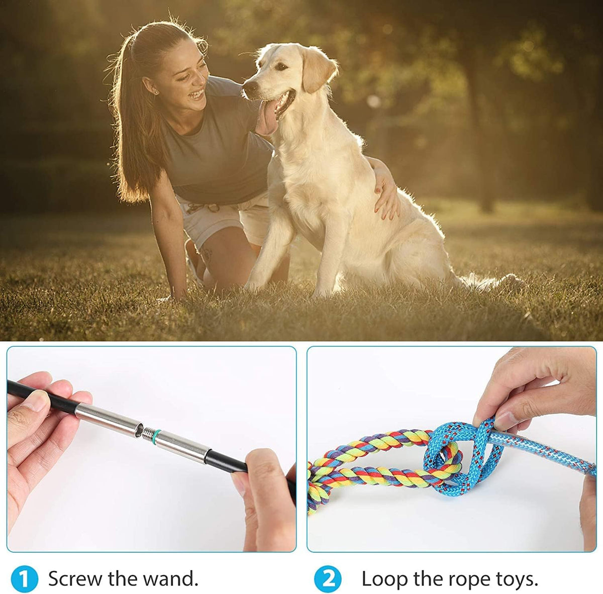 Flirt Pole for Dogs Interactive Chase Toy for Large Medium Small - yellow - image 4