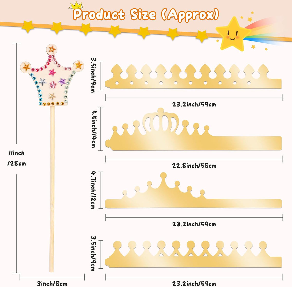 Pllieay princess fairy wands craft kit with 18 unfinished wooden wands and diamond stickers - view 8