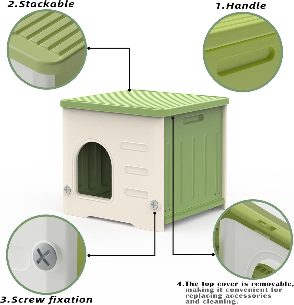 Plastic Cat House for Outdoor Indoor Use - Green-M - image 4
