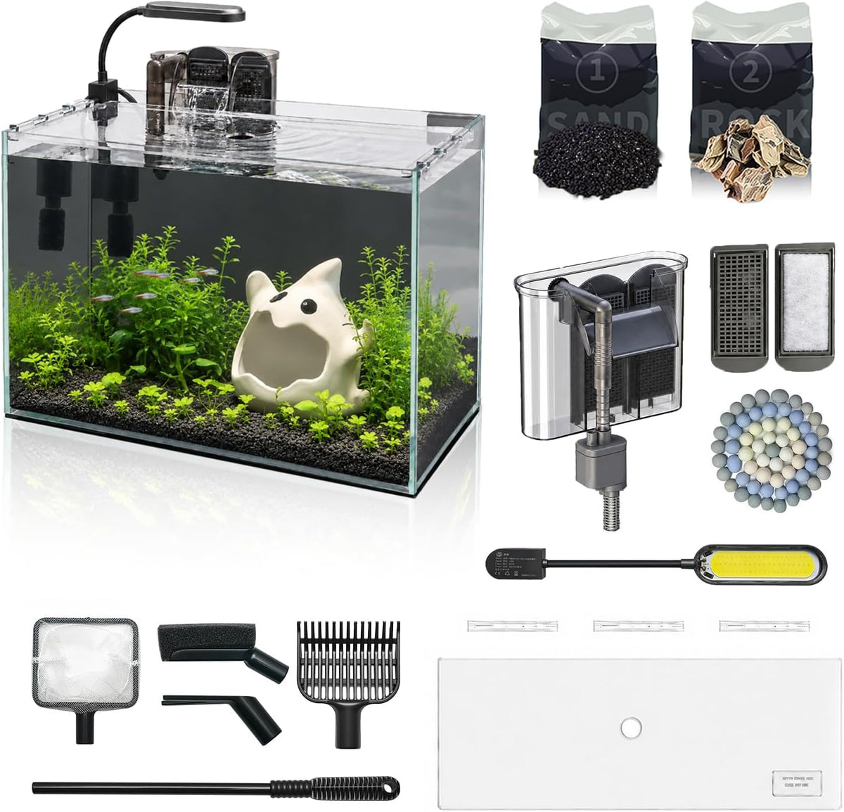 1.25 Gallon Fish Tank Small Glass Aquarium Kit Starter Set Dark - 6 Gallon