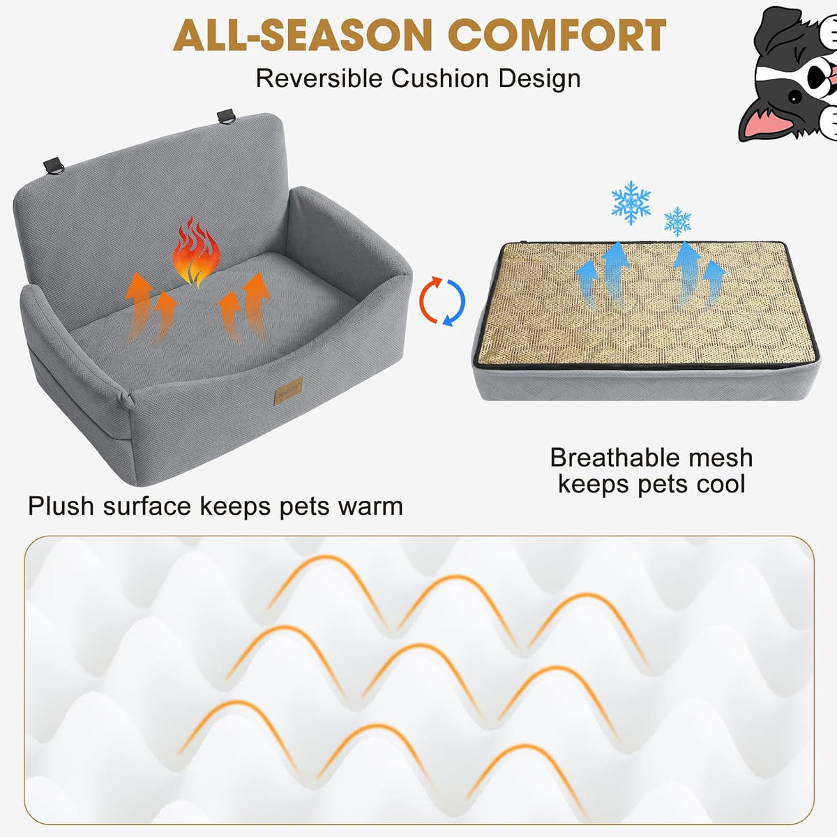 JOEJOY Dog Car Seats for Small Medium Dogs Under 35lbs - Light Grey / Large - image 2