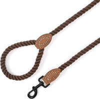 Mile High Life braided cotton rope dog leash with leather-reinforced tip and metal clasp - view 4