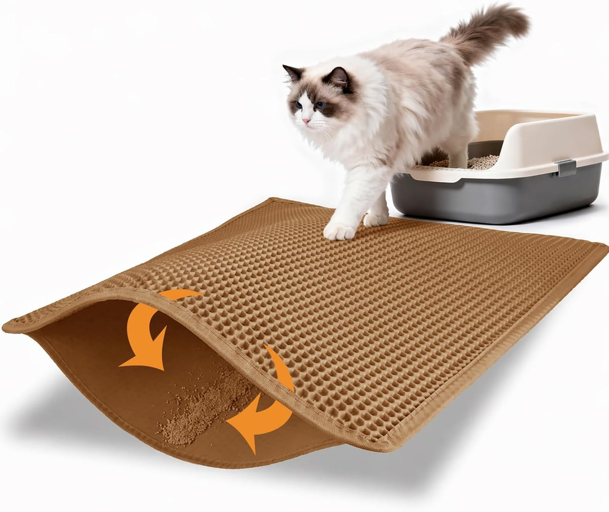 Pieviev Cat Litter Mat, Double-Layer Waterproof Litter Trap - Brown / 30x24 Inch