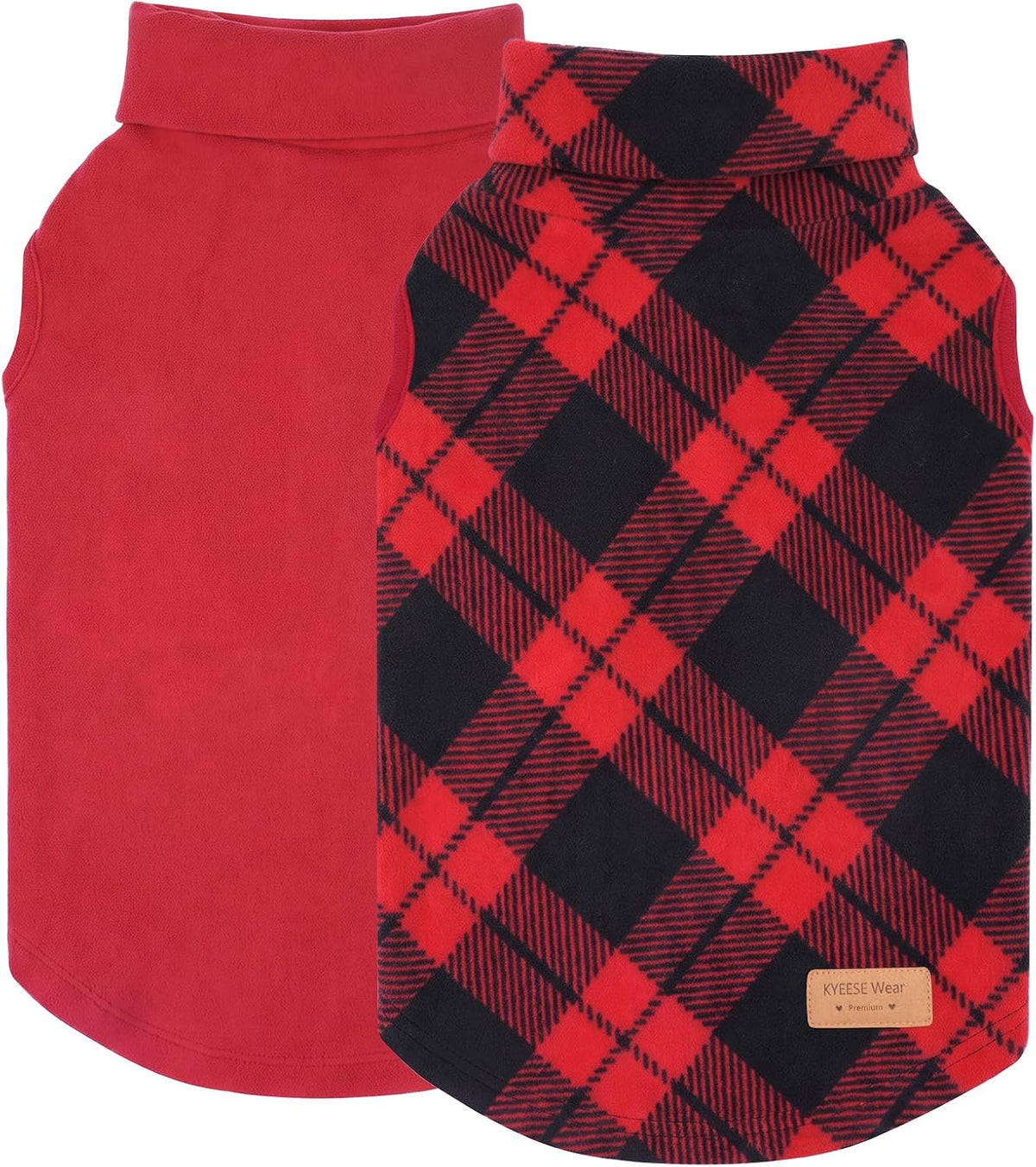 KYEESE 2Pack Dog Sweater for Small Dogs Soft Pet Coats Fleece - Red Plaid / XXX-Large (55-75lbs)