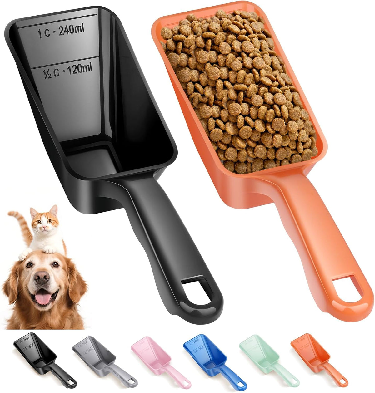 2-Pack Dog Food Scoop 1 Cup - Black and Orange