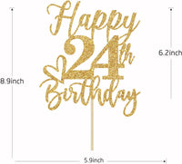 Happy 83rd Birthday Cake Topper - happy 24th birthday / Gold Glitter - image 4