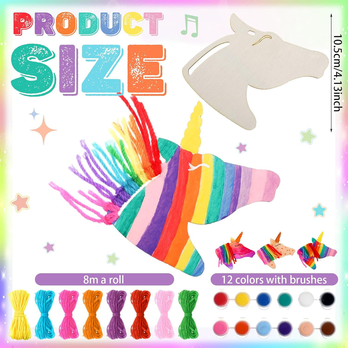 Geelin 24 unfinished wooden horse cutouts with paints, brushes and colored yarn - view 5