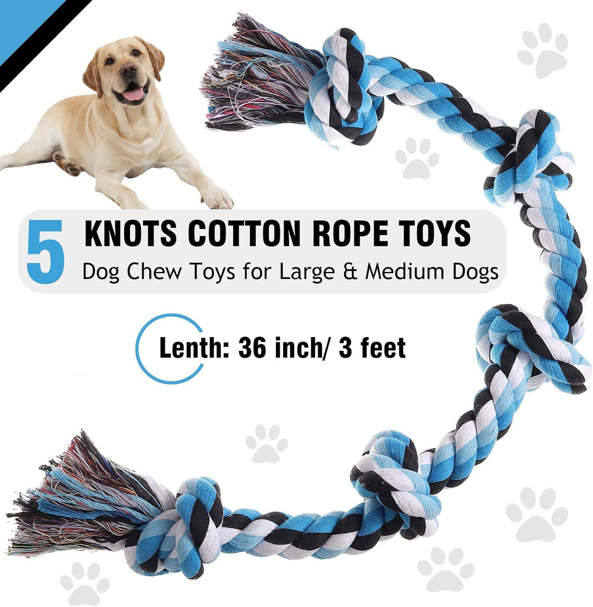 XIGOU Dog Rope Toys for Large Dogs Aggressive Chewers - Blue / 5 Knots - image 2