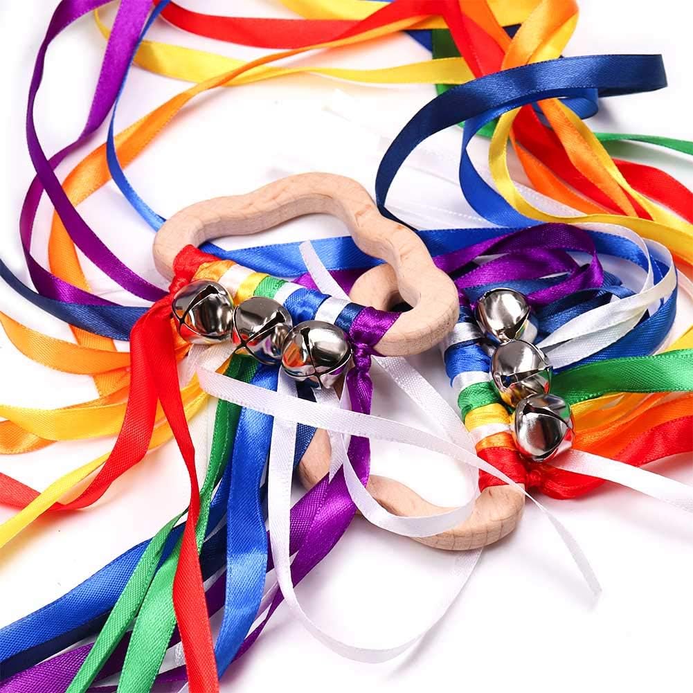 DILIMI rainbow ribbon hand kite set of 2 with natural wood rings - view 7