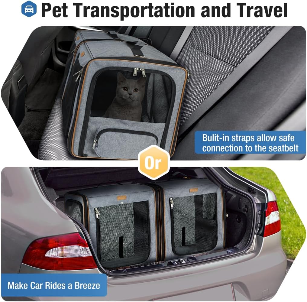 Lekereise Large Cat Carrier for 2 Cats - Grey / M-2 Cats Travel - image 2