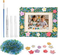 LEJITEKK mosaic picture frame craft kit with pink glass stones and wooden frame - view 2