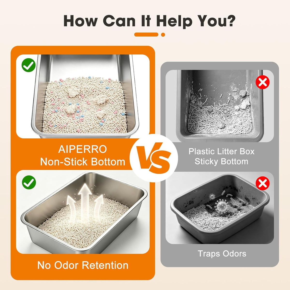 AIPERRO Stainless Steel Litter Box with Lid - Silver Gray / Large / 1 Count - image 2