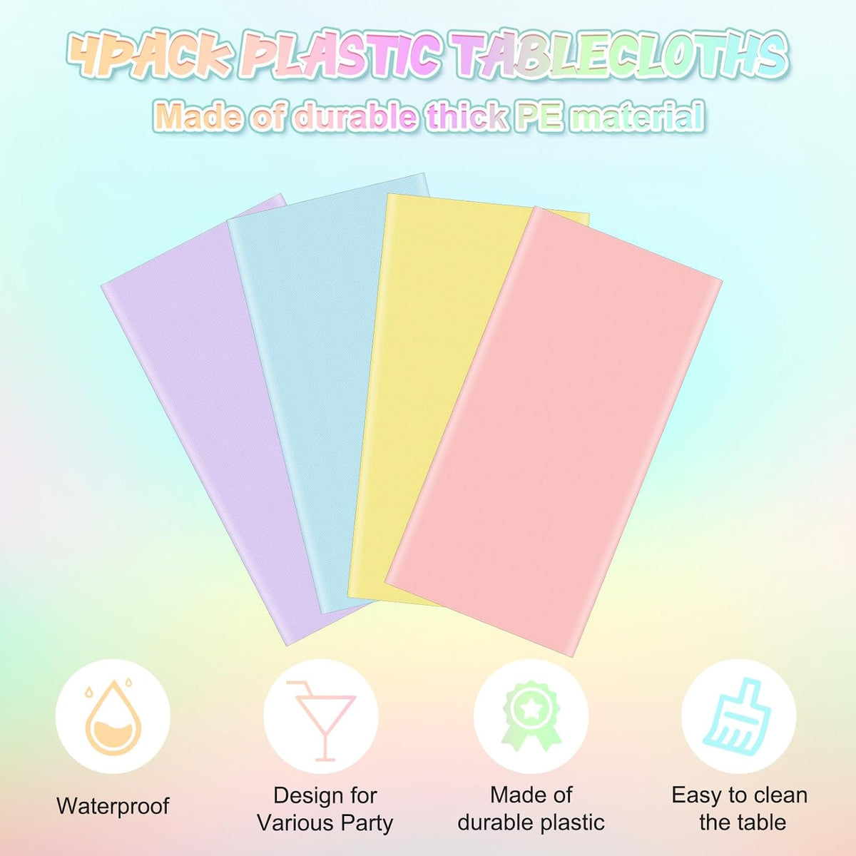 4Pcs Pastel Tablecloths, Mix Color Plastic Tablecloth Disposable Rectangle Table Covers for Baby - Pastel Round / 4pcs - image 3