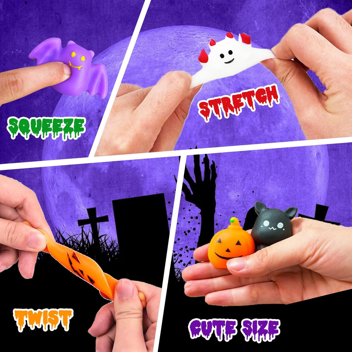 SUNPROUND 120 Halloween mochi squishy toys in pumpkin, ghost and bat shapes with bucket - view 8