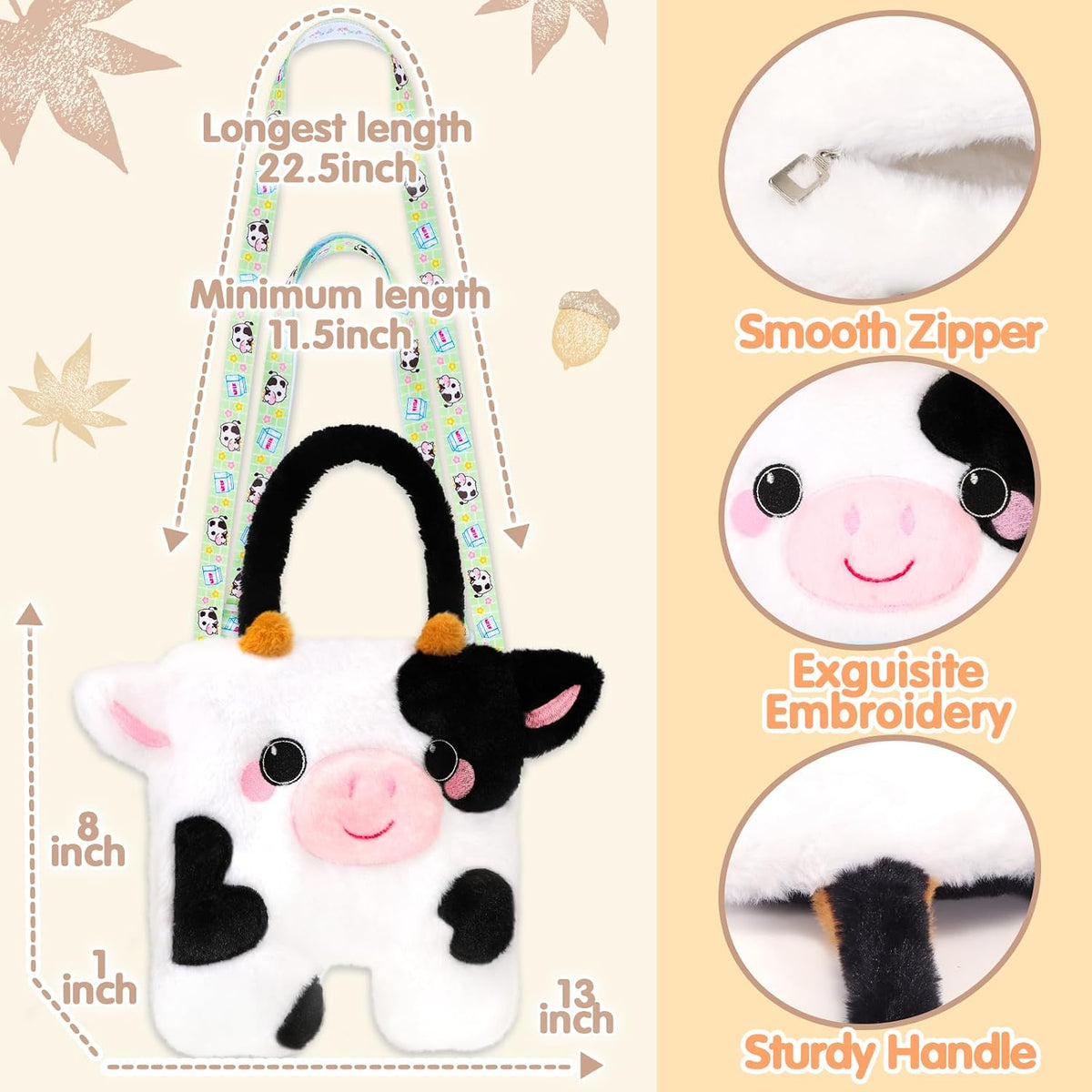 CatchCute cow plush crossbody bag for kids with horns, ears and adjustable strap - view 5