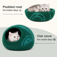 Cat Cave, New Zealand Wool Bed for Indoor Cats - Emerald / Large - image 3