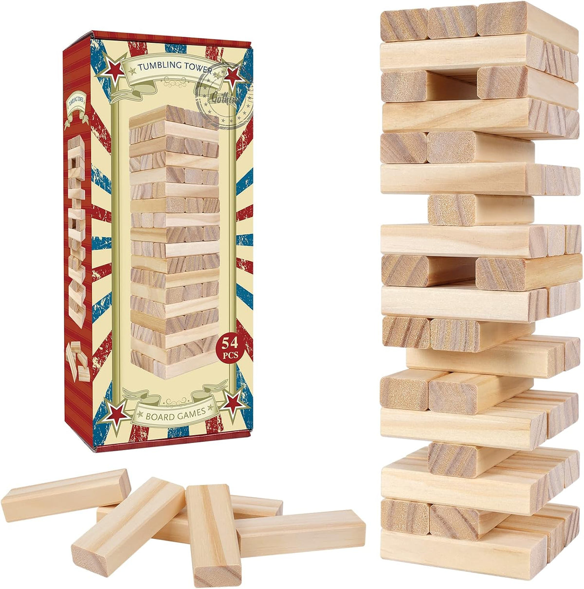 GOTHINK Tumble Tower Game for Kids and Adults - Classical - Color Box