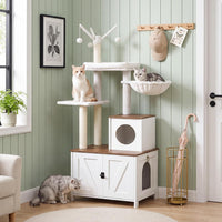 HOOBRO Cat Tree Tower with Litter Box Enclosure Indoor - White + Walnut - image 2
