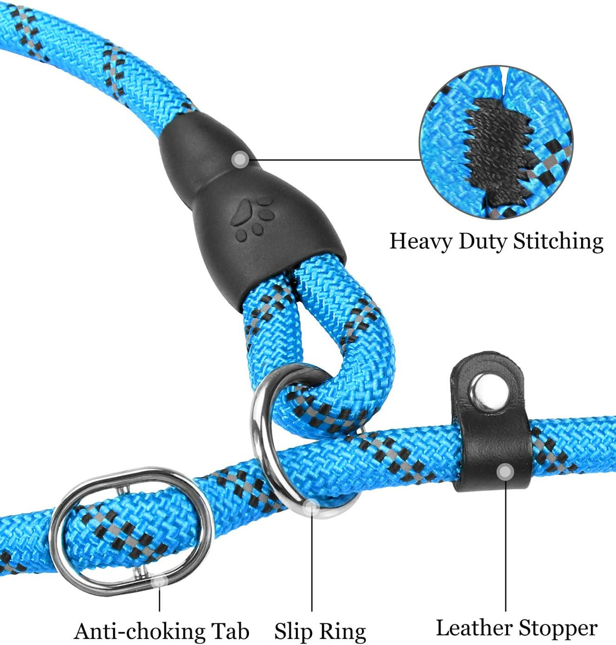 Slip Lead for Dogs, No Pull Training Leash, Padded Handle – Essentials for Dogs - M-3/8"x6'(50-110lbs) / Blue - image 4