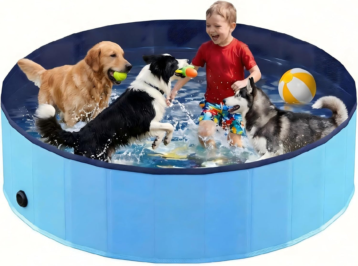 Foldable Dog Pool, Collapsible Dog Swimming Pool Hard Plastic Portable Pets Bath Tub for Dogs - 3XL - 72" x 12"