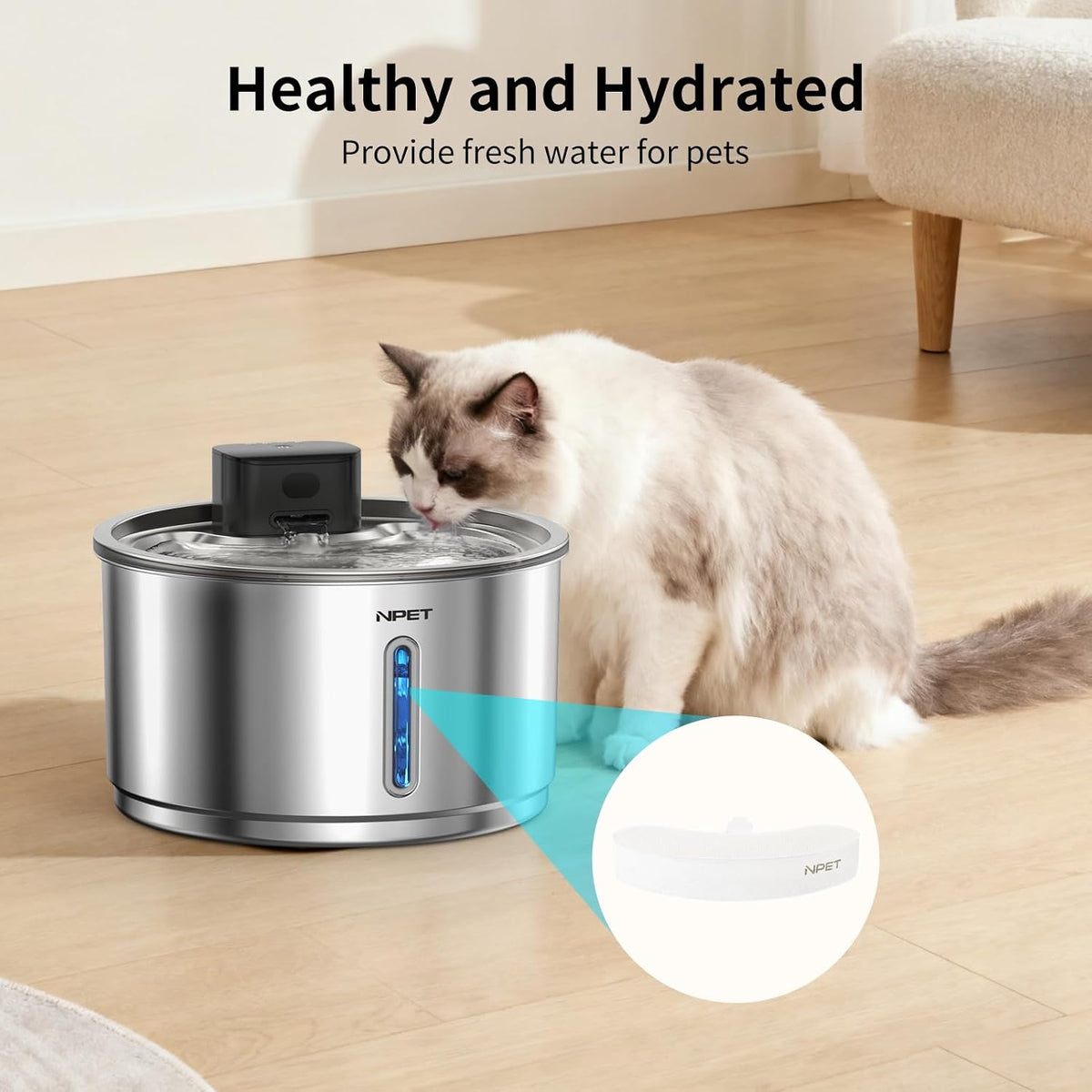 NPET Replacement Filters for Cat Water Fountain WF050/WF210Plus - 8pcs for WF210plus-WM - image 2