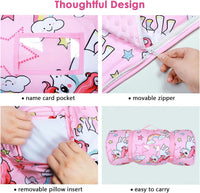 Kids Nap Mat Portable Slumber Bags with Removable Pillow and Blanket - Hope Unicorn - image 3