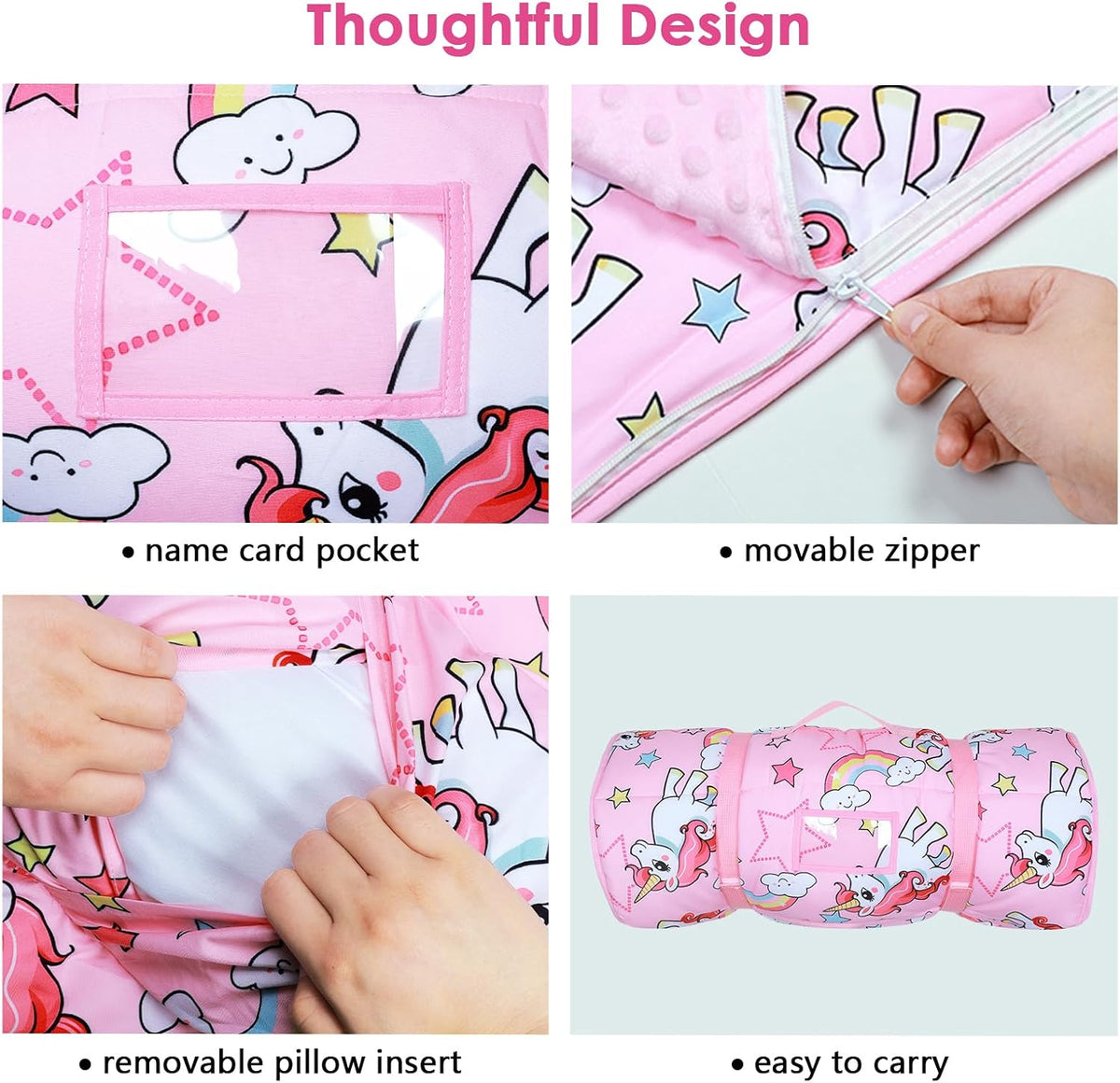 Kids Nap Mat Portable Slumber Bags with Removable Pillow and Blanket - Hope Unicorn - image 3