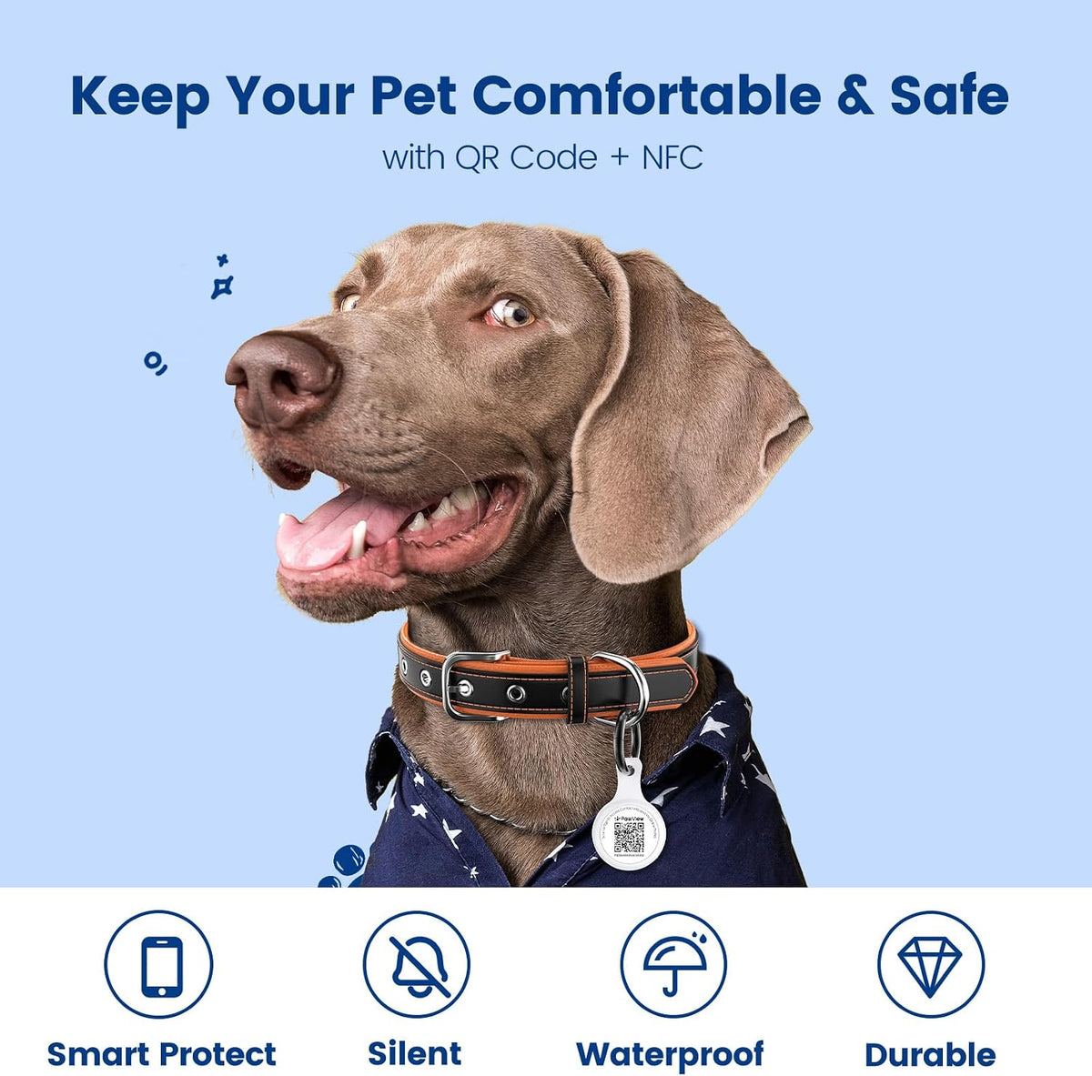 QR & NFC Pet ID Tag, Silent Silicone Dog Name Tag - White - image 3