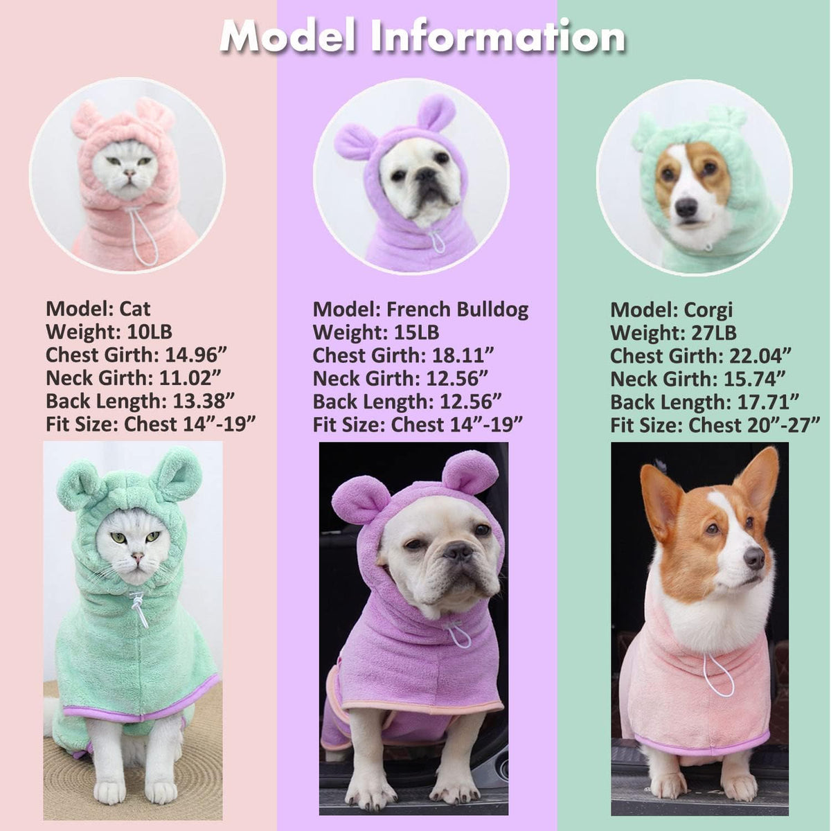 Dog Bathrobe, Microfiber Fast Drying Absorbent Hooded Bath Towel White for Puppy Small Medium Large - XS:10-20LB (2nd Generation) / Pink - image 3
