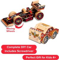 Little Jupiter DIY Wooden Kits w/Stickers, Kids Building Kit - Open and Closed Wheel Race Cars - image 4
