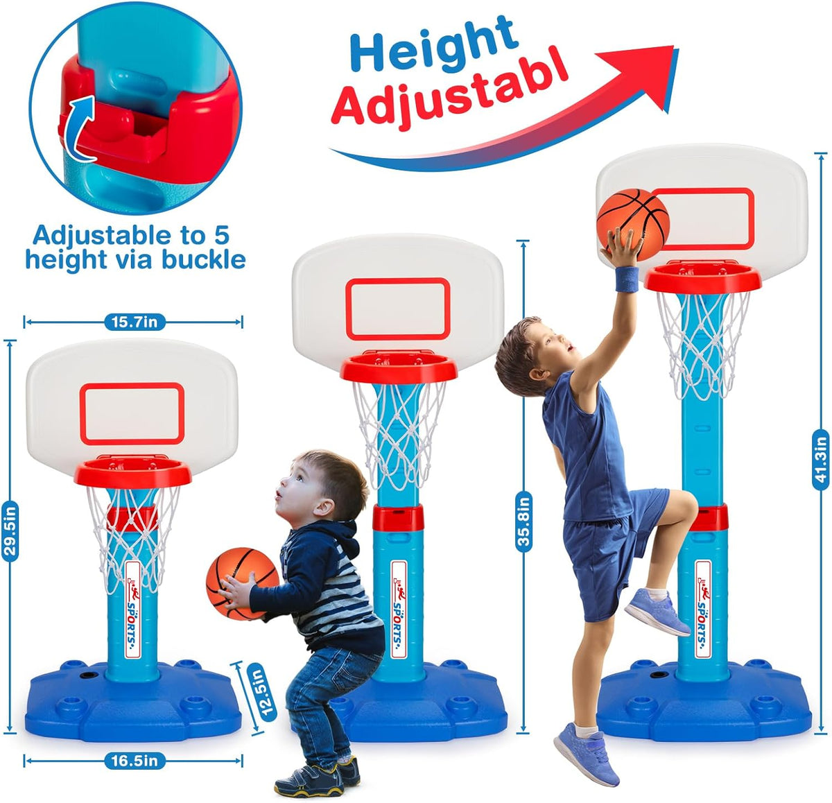Kids Basketball Hoop, Adjustable Toddler Basketball Hoop Set for Ages 1-3 – Fun for Kids & Family - Blue - image 2