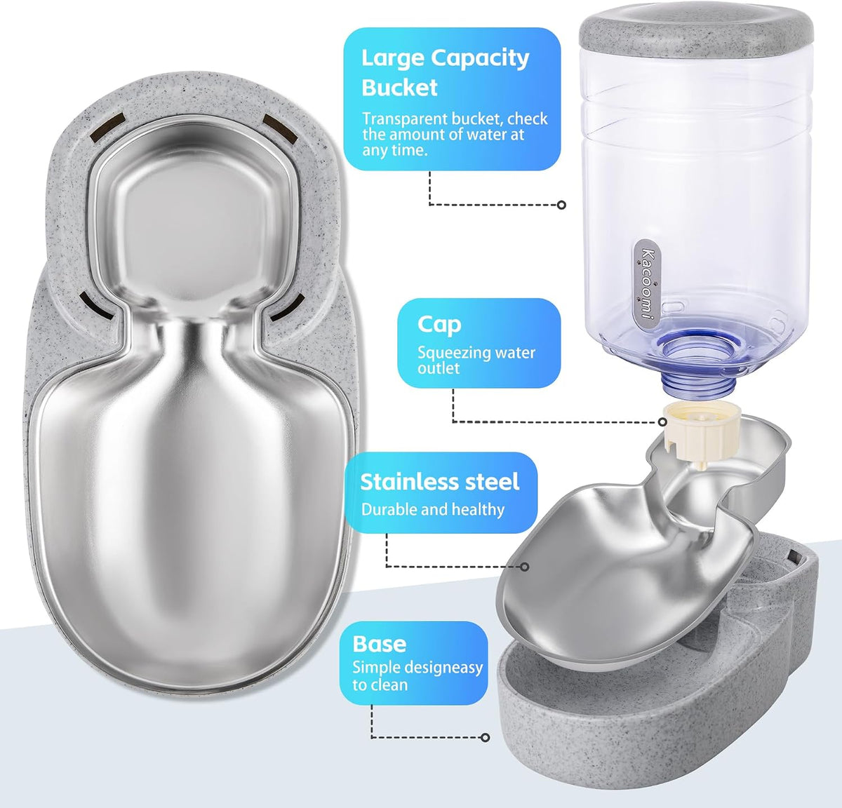 Automatic Cat Feeder and Water Dispenser with Stainless Steel Bowl - Stainless Steel-Grey - image 2
