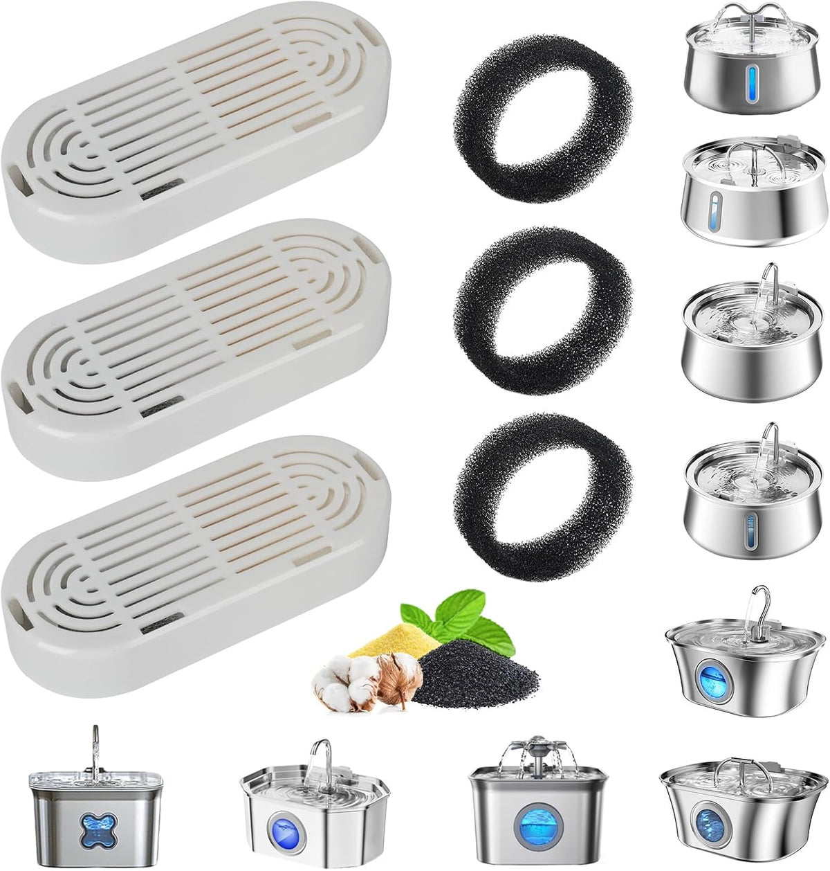 Cat Water Fountain Filter Replacement for Stainless Steel Pet Fountain – Essentials for Cats - 3+3 Pack